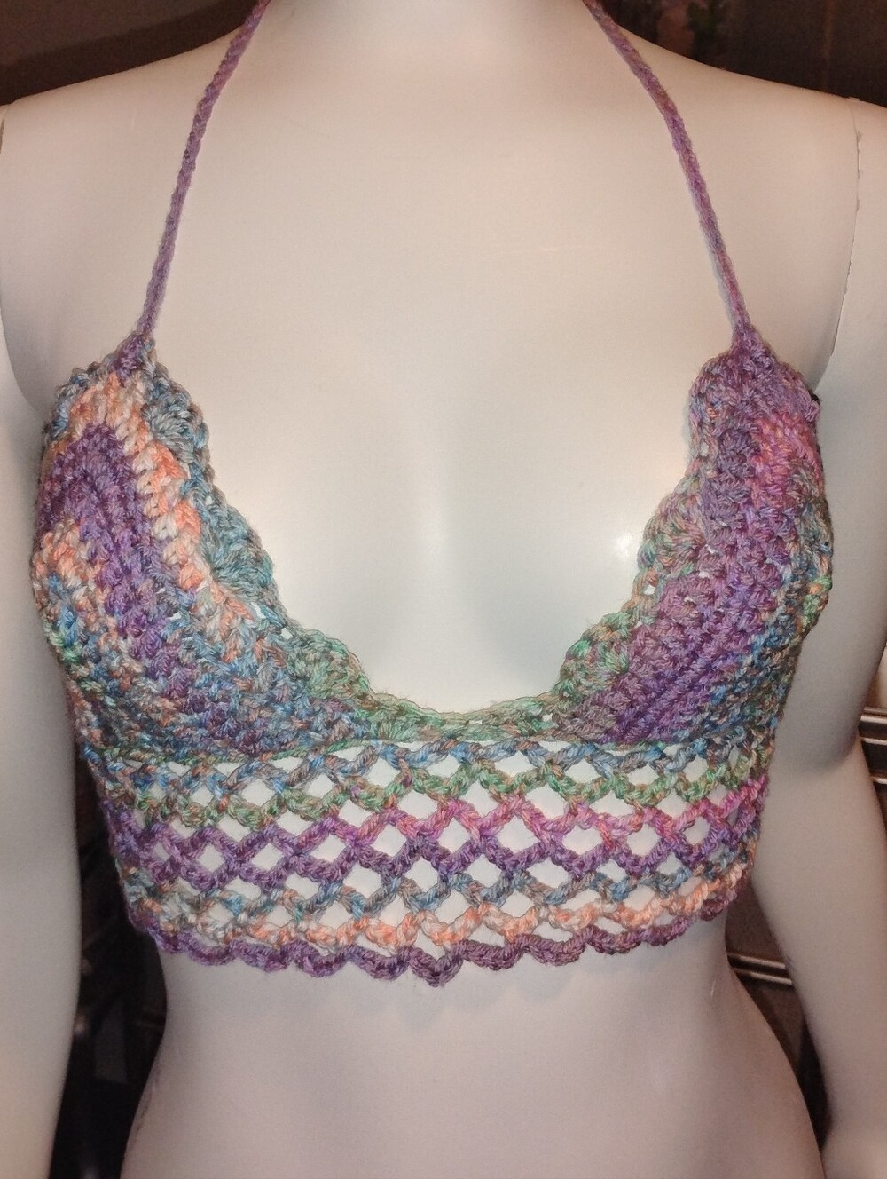 Handmade Multicolor Crochet Halter Top - Picture 2 of 10